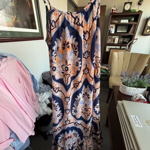 Elegant Blue and Orange Maxi Dress
